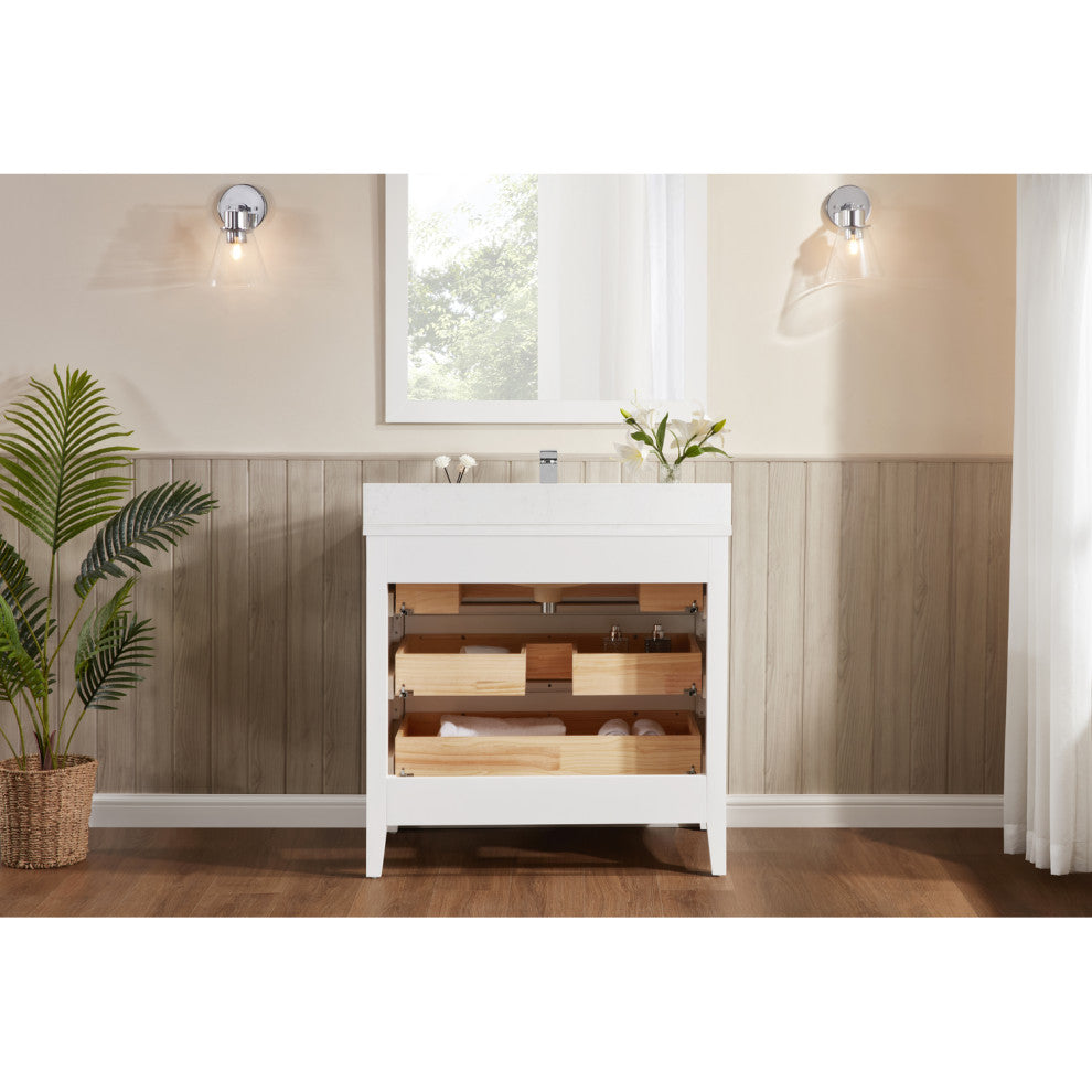 Legion Furniture WS2518 Series Bathroom Sink Vanity, White, 36", Artificial Stone Top, Single Sink