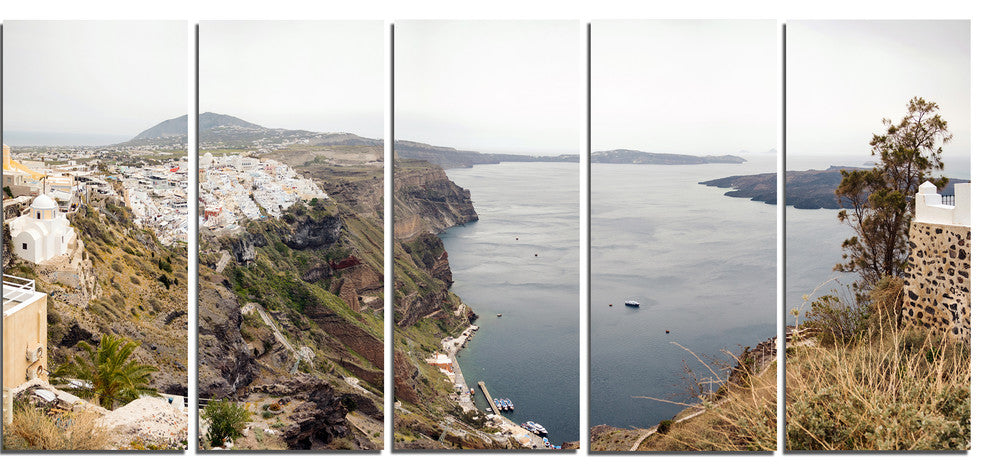 Beautiful View of Santorini Island, Landscape Canvas Print, 60"x28", 5 Panels
