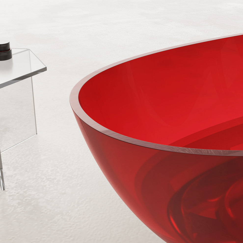 Vanity Art Freestanding Soaking Stone Resin Bathtub, Pure Resin Red, Small