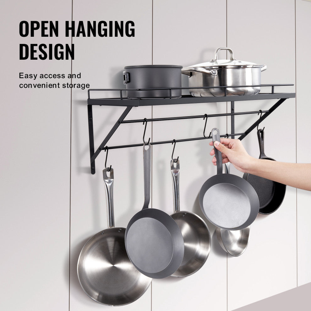 VEVOR Pot Rack Wall Mounted 24in Pot and Pan Hanging Rack With 12 S Hooks 55 lbs