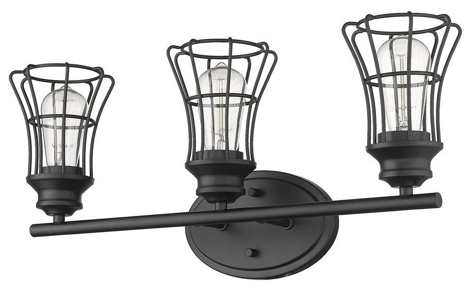 Three Light Matte Black Cage Wall Sconce