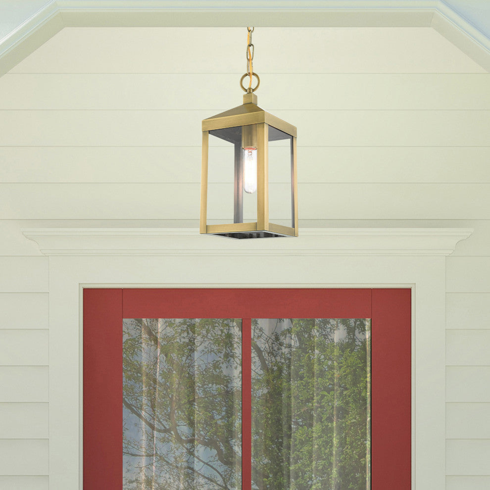 Livex Lighting Nyack 1 Light Antique Brass Small Outdoor Pendant Lantern