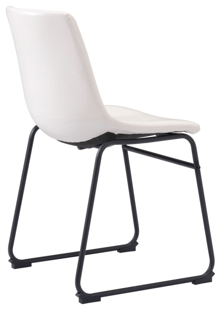 Dining Chair, Set of 2, Faux Vinyl Leather, Distressed White, Black, Industrial