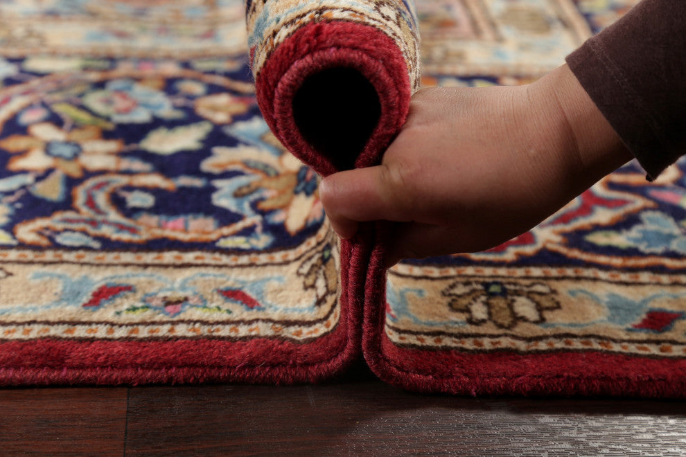 Kerman Oriental Hand-Knotted Traditional Persian Area Rug, Red, 13'7"x9'7