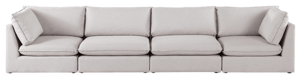 Mackenzie Linen Textured Fabric Upholstered 4-Piece Modular Sofa, Beige