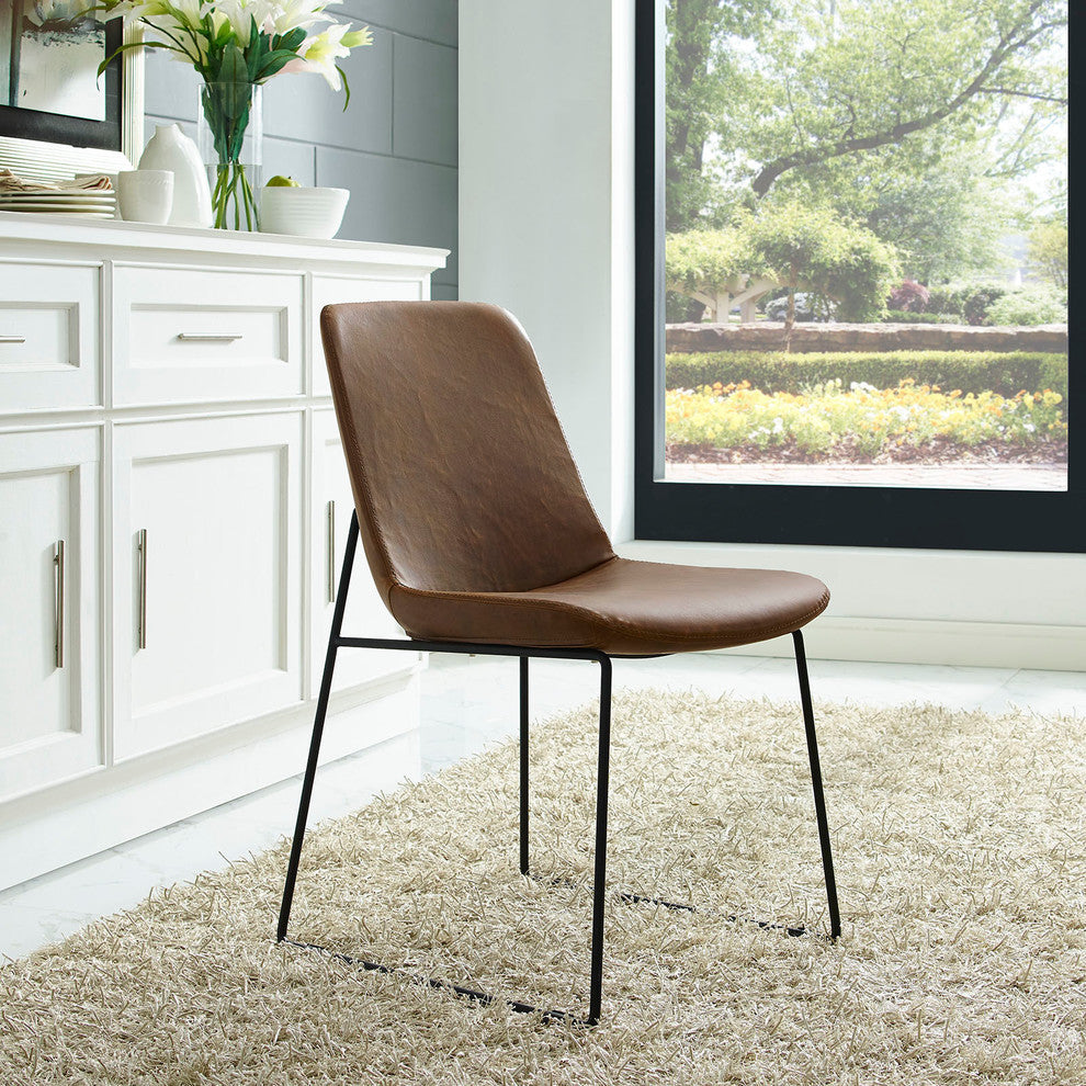 Modern Contemporary Dining Vinyl Side Chair, Brown, Vinyl Leather