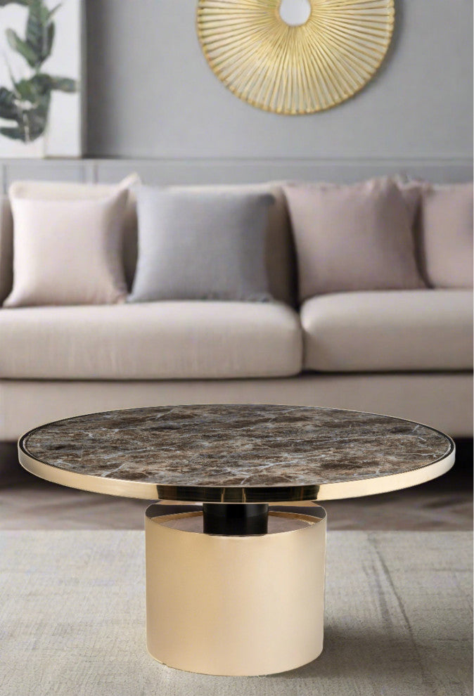 Taylor Round Pedestal Coffee Table, Brown and Gold