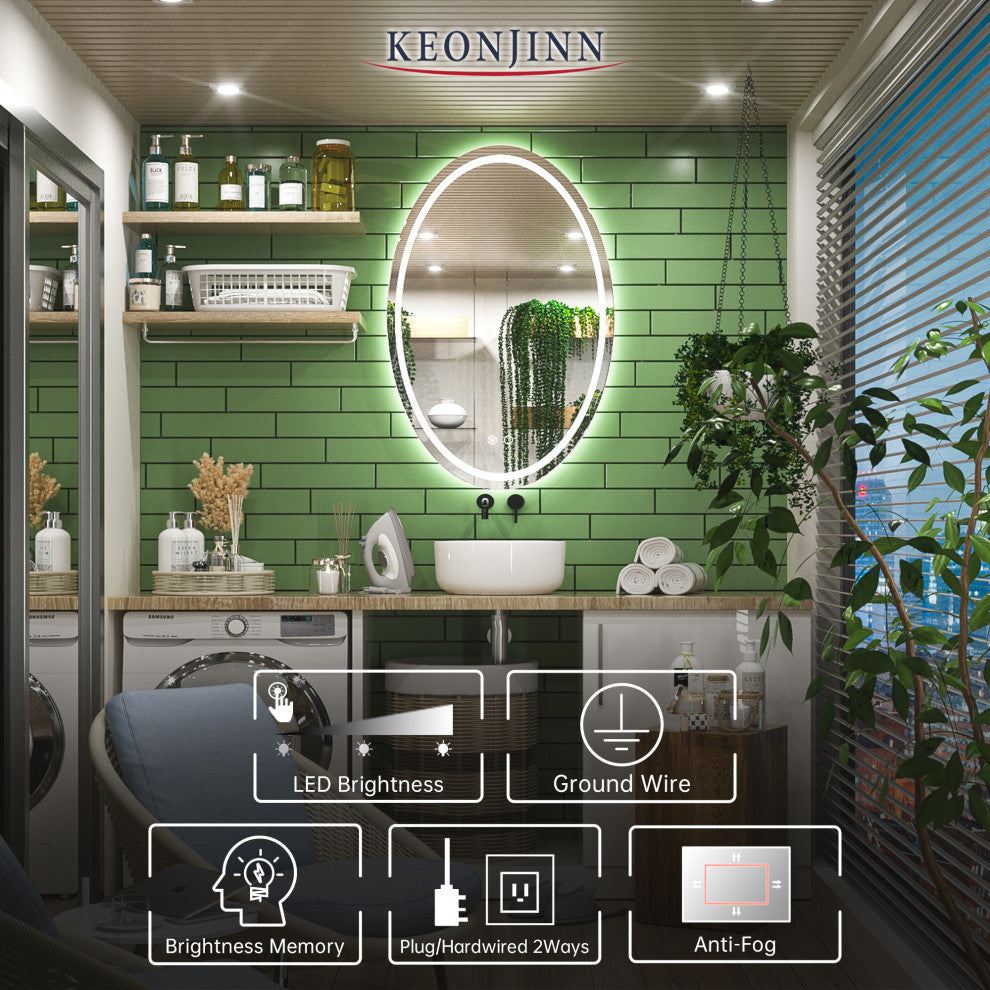 Oval LED Vanity Mirror for Bathroom, Anti Fog IP54 Waterproof CRI90, 36"x24"