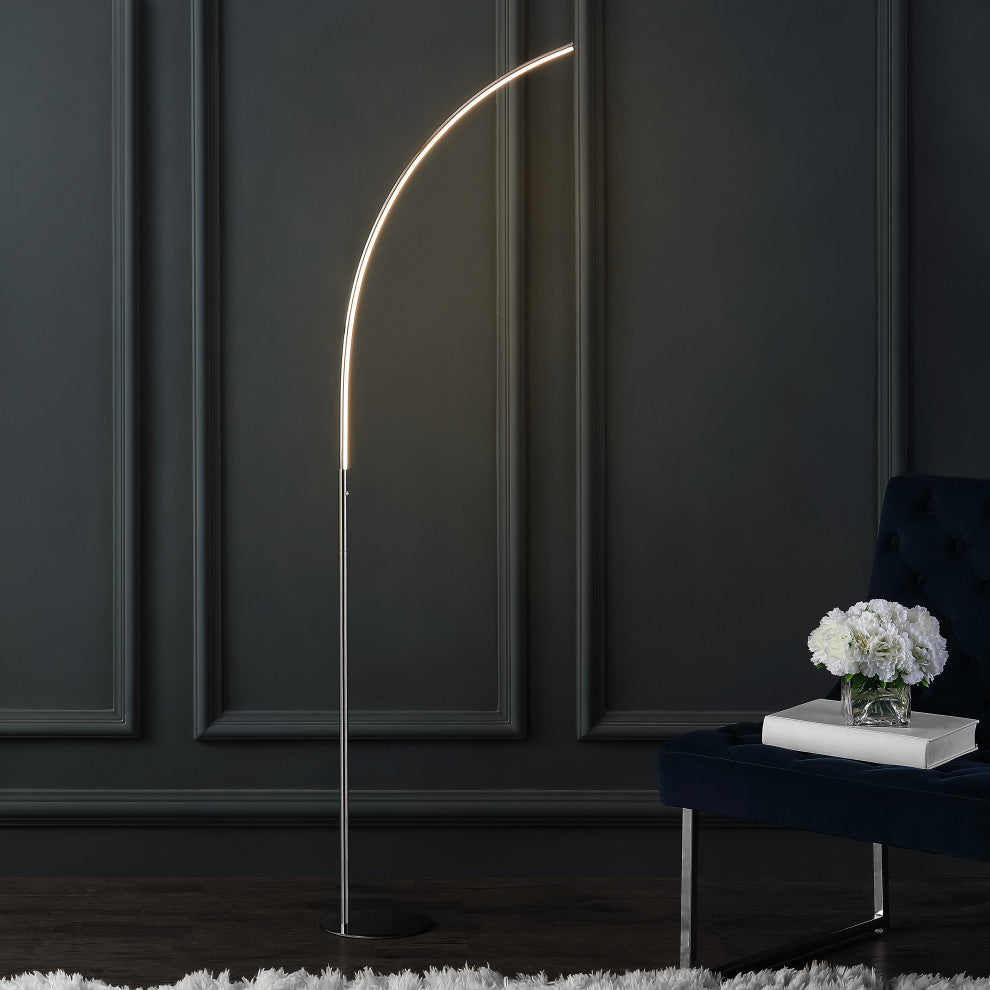 Curva 64" Metal Minimalist Modern LED Integrated Floor Lamp, Chrome