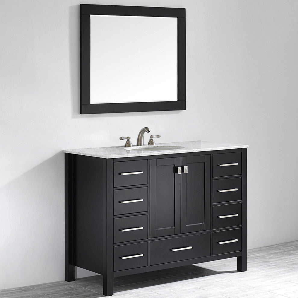 Gela 48" Vanity in Espresso with Carrara White Marble Countertop With Mirror