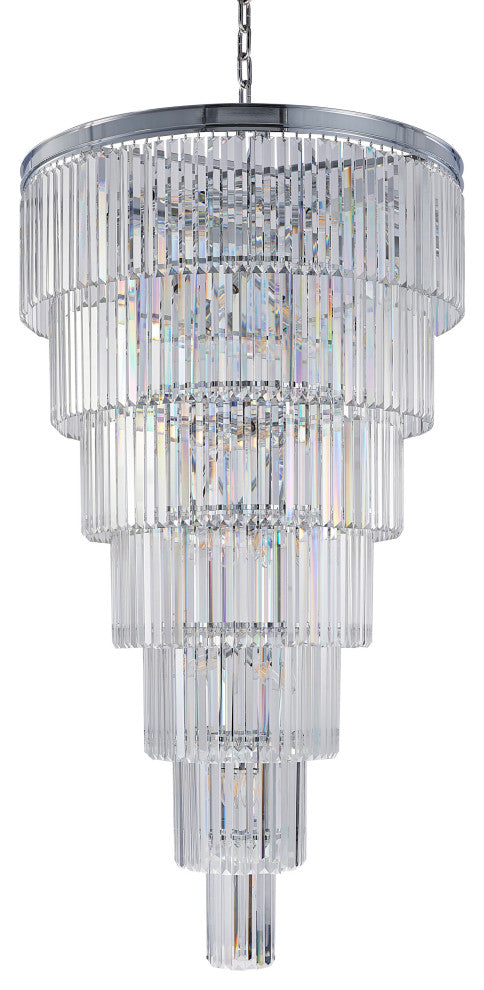 36" 34-Light Brass Metal 7-Tier Chandelier With Clear Crystals, Chrome, D36'' H72''