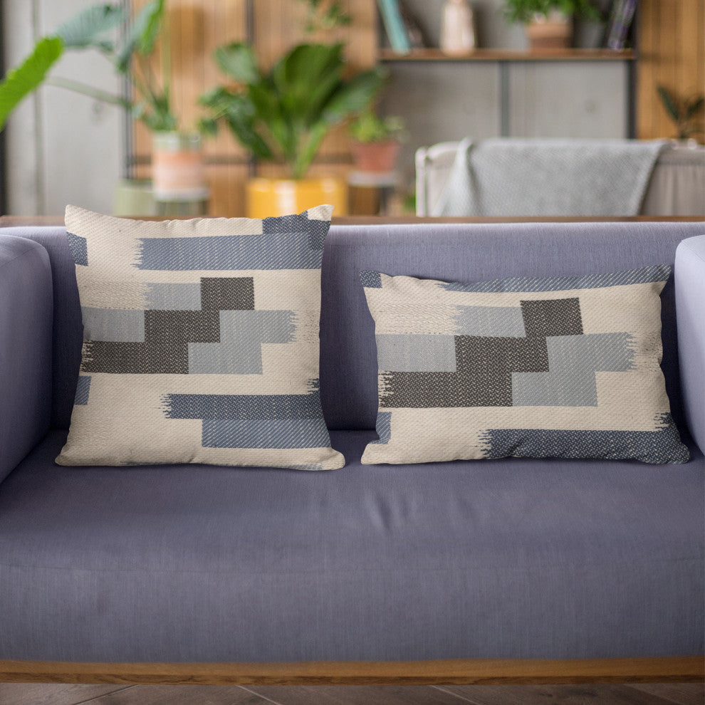 Plutus Blue Blocks Stripe Luxury Throw Pillow, 24"x24"