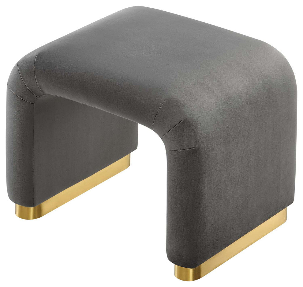 Koda Performance Velvet Waterfall Stool - Brass Storm Gray