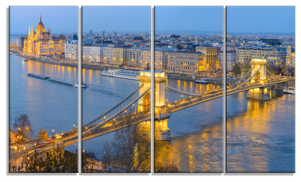 "Chain Building and Parliament in Budapest" Wall Artwork, 4 Panel
