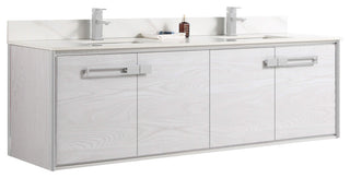 Oakville Wall Mount Bathroom Vanity, Mild Grey Oak, 72", Chrome Hardware