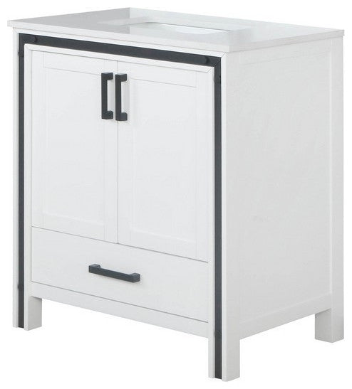 Ziva White 30" Single Vanity, Cultured Marble Top, White Square Sink