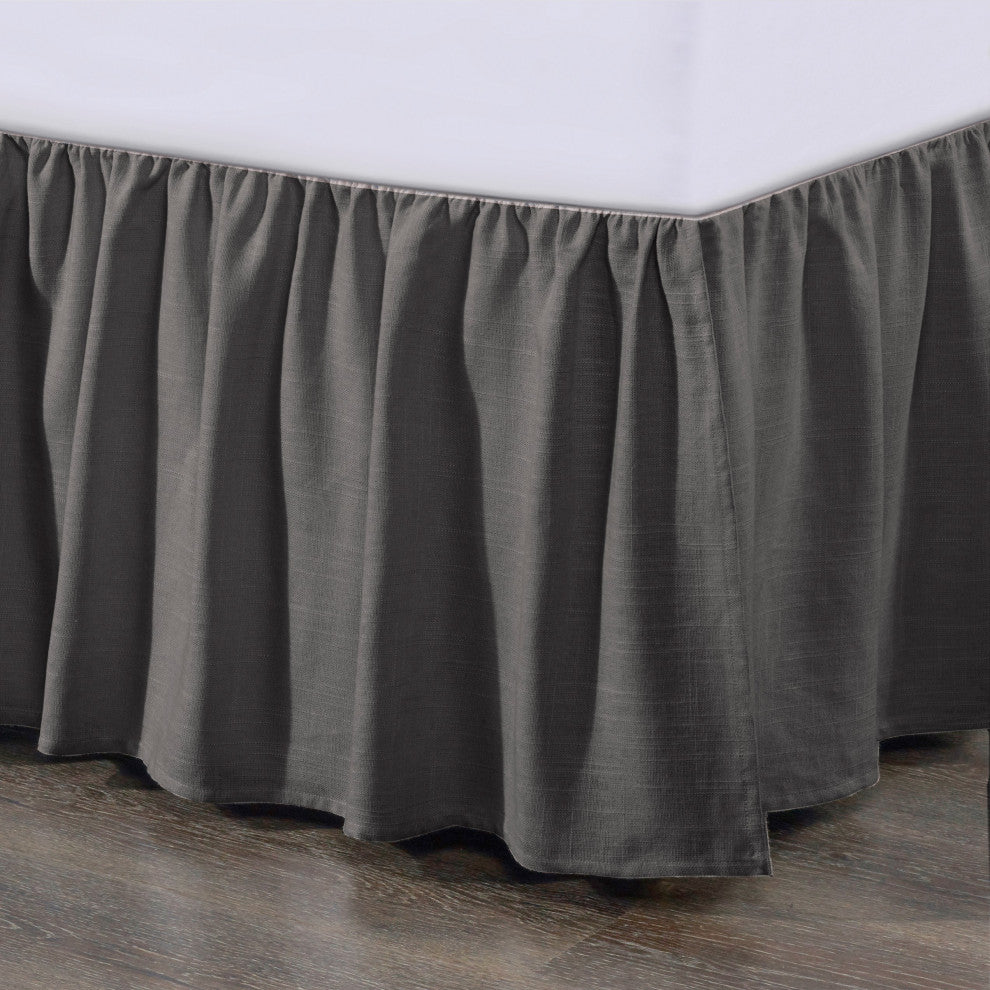 Lily Gathered Linen Bed Skirt, Queen Slate