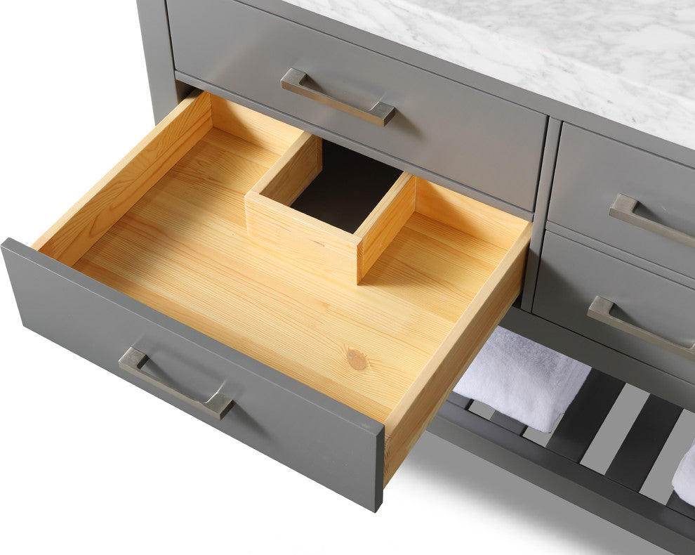 Elizabeth Bath Vanity, Sapphire Gray, 60", Brushed Nickel Hardware, No Mirror