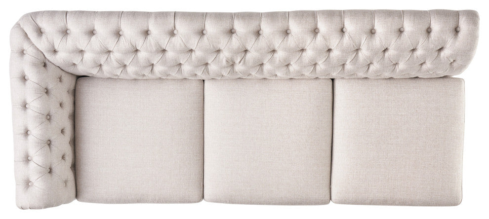 Annabelle 7 Seater Velvet Tufted Chesterfield Sectional, Beige, Dark Brown, Fabric