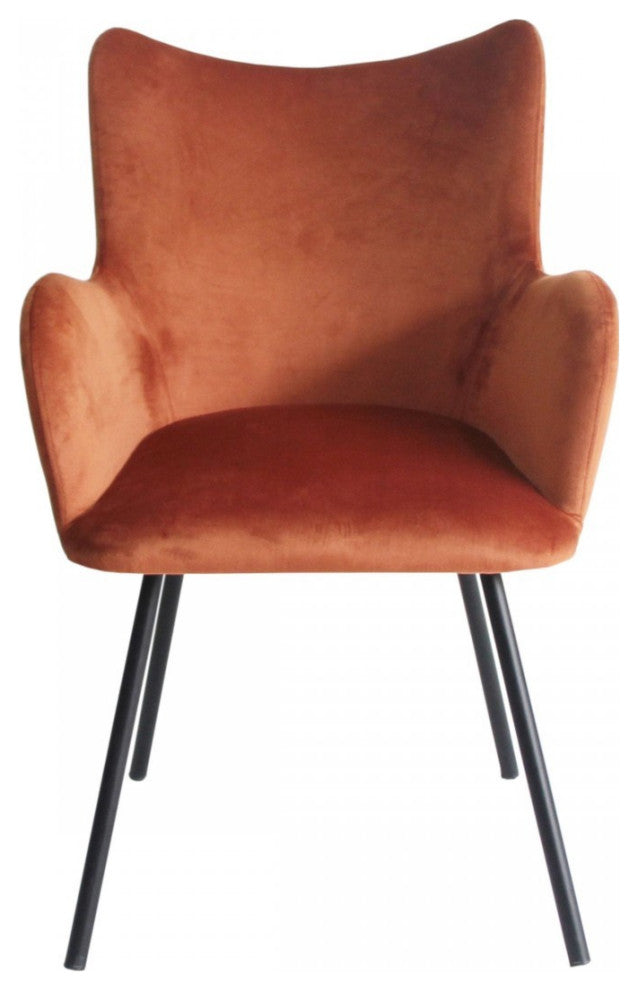 Rust Orange Curvy Velvet and Black Modern Dining Chair
