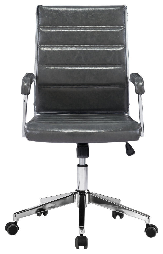 Office Chair, Faux Vinyl Leather, Steel, Gray, Silver Home Business