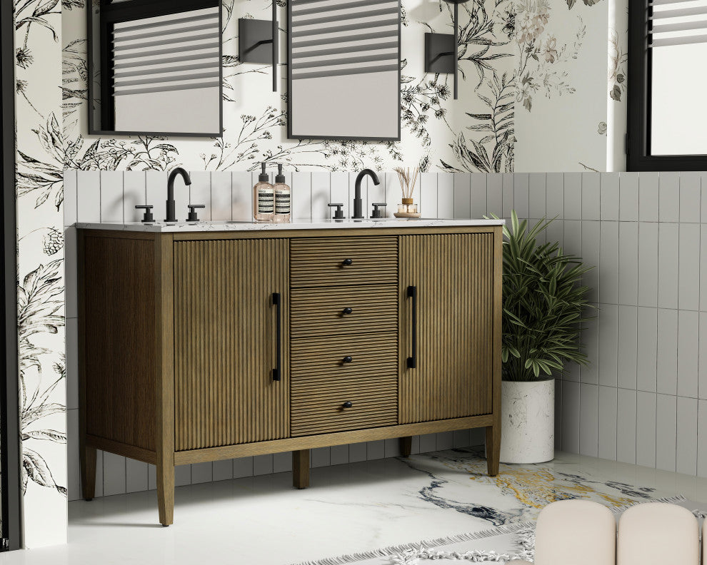 Home Living 54" Double Bathroom Vanity, Hazel Oak