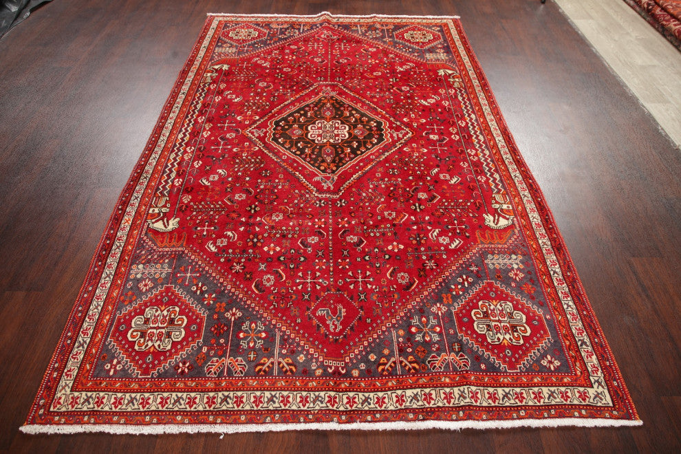 Consigned, Faded Traditional Handmade Vintage-Style Persian Area Rug, Red, 5x8
