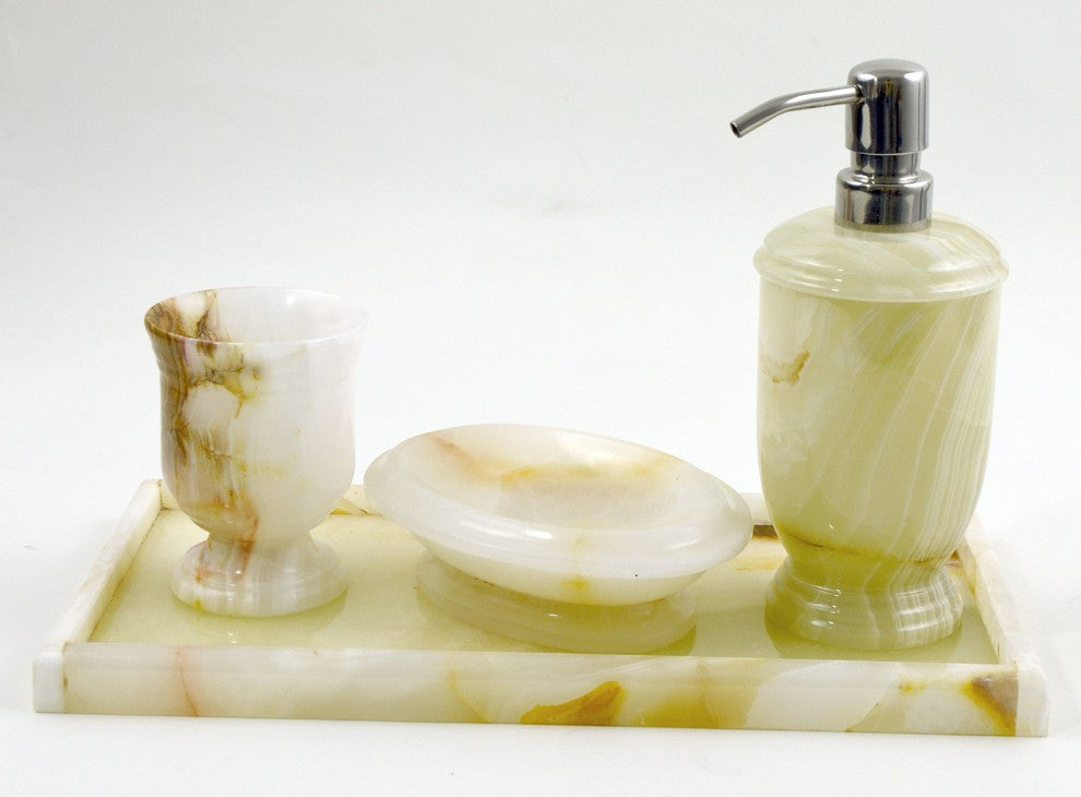 White Onyx elegant Bathroom Accessory Set with Vanity Tray