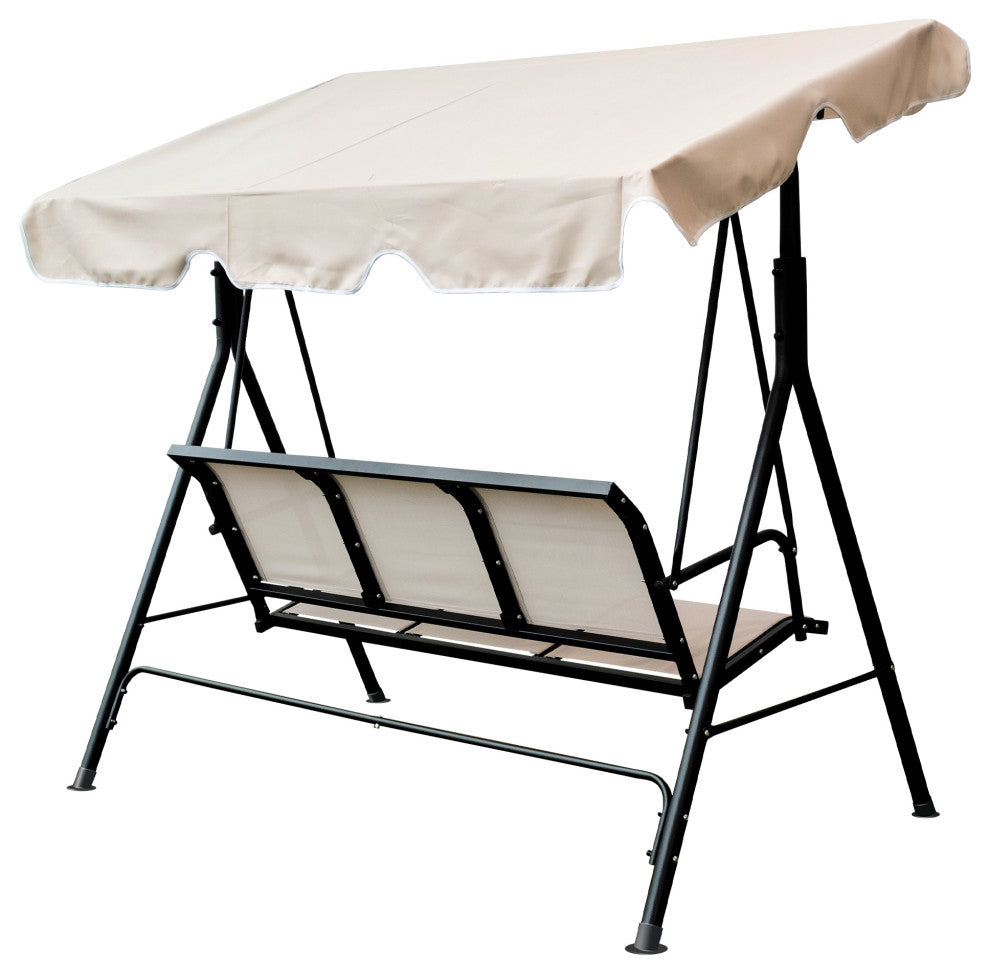 Outdoor Patio 3seater Metal Porch Swing Chair With Adjustable Canopy