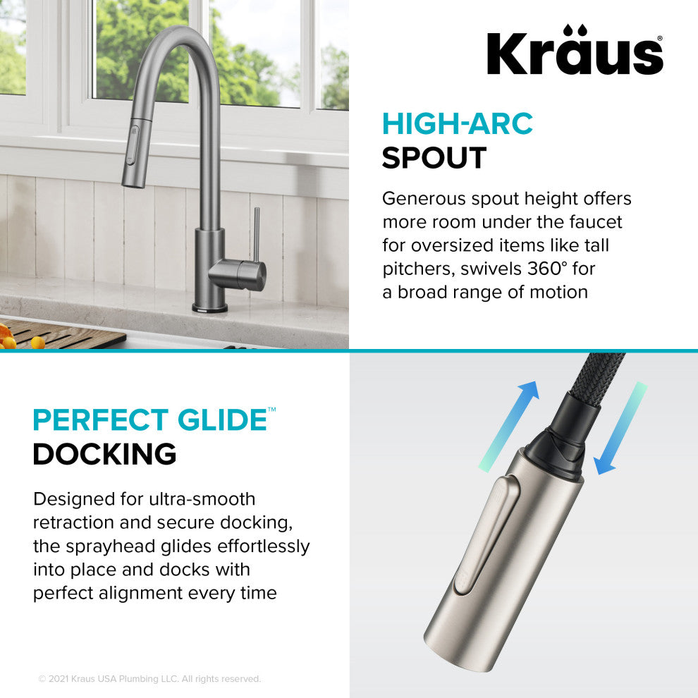 Oletto Pull-Down 1-Hole Kitchen Faucet, Spot Free Stainless Steel