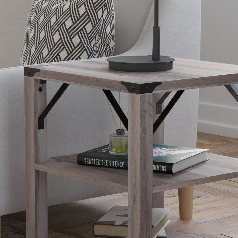 Wyatt Modern Farmhouse Wooden 3 Tier End Table, Gray Wash