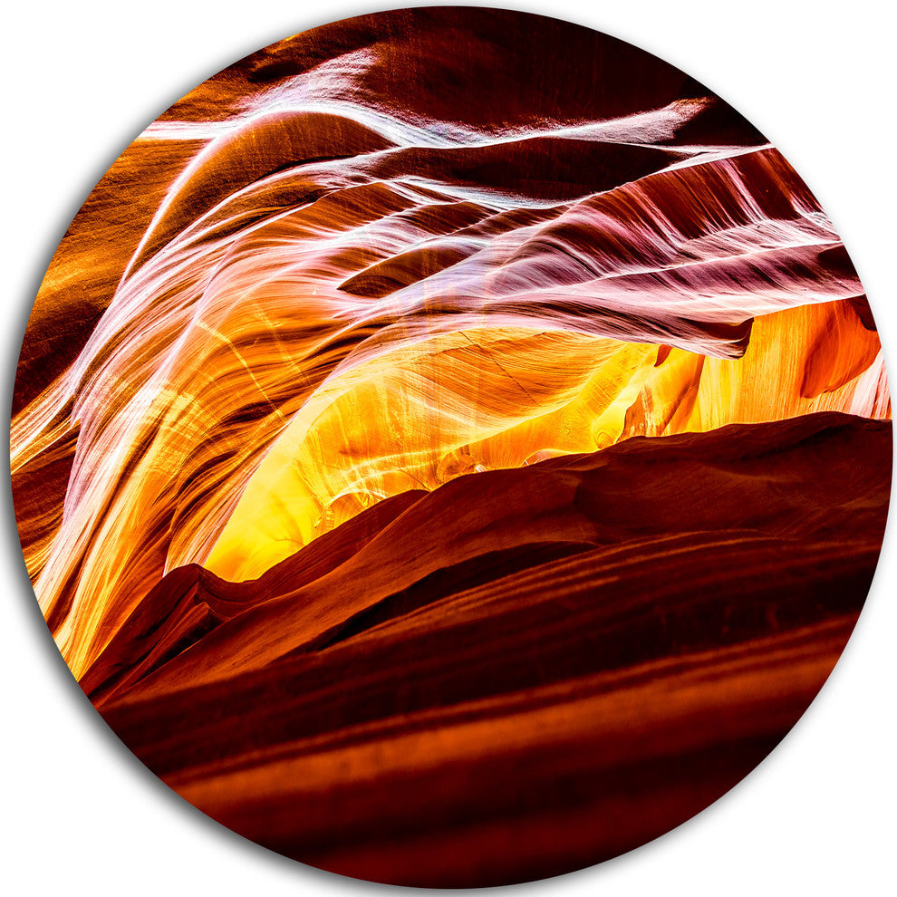 Yellow In Antelope Canyon, Landscape Photo Disc Metal Wall Art, 38"