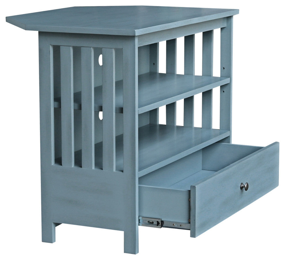 Mission Corner Entertainment / TV Stand, Ocean Blue - Antique Rubbed