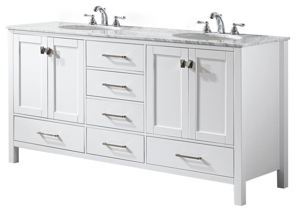 Vinnova Gela 72" White Double Sink Vanity With Carrara White Marble Countertop