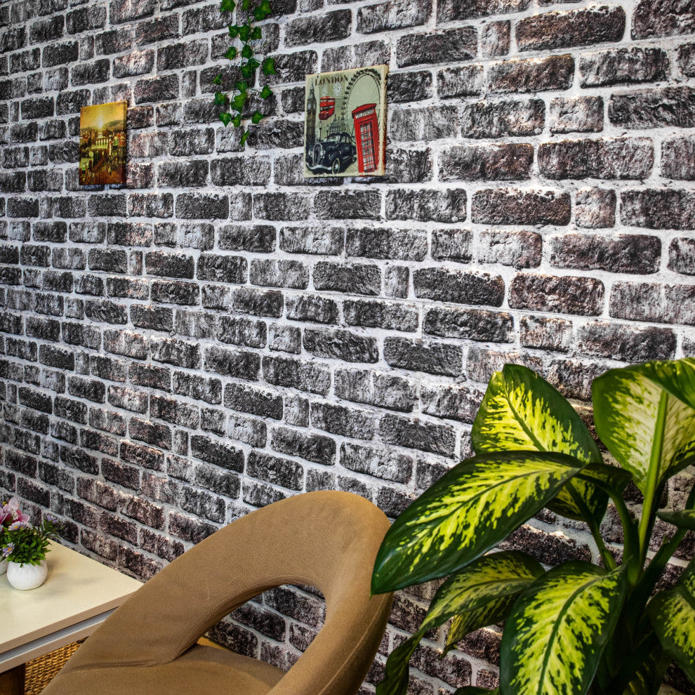 Faux Brick 3D Wall Panels, Charcoal White, Set of 10, Covers 54 sq ft