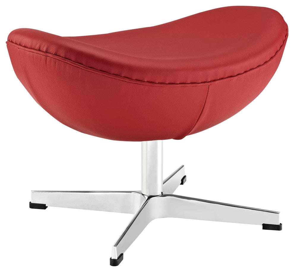 Modern Contemporary Living Room Leather Lounge Chair and Ottoman Red