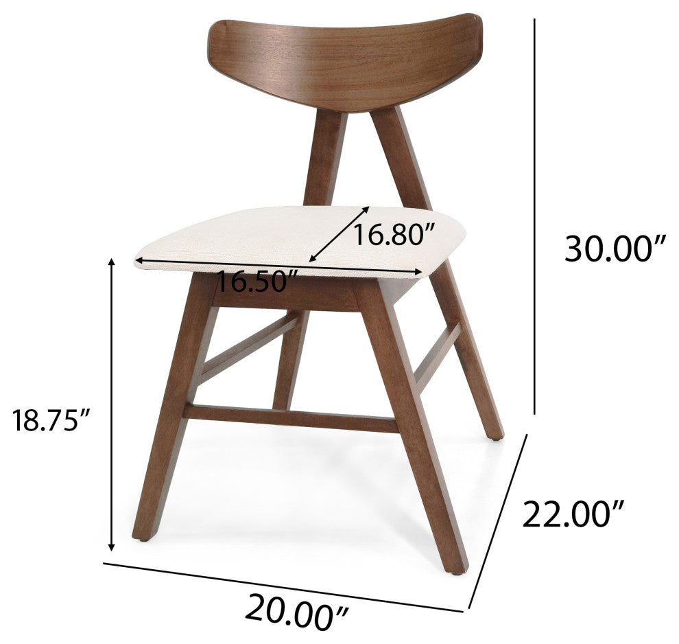Sunapee Fabric Upholstered Wood Dining Chairs, Set of 2, Light Beige + Natural Walnut
