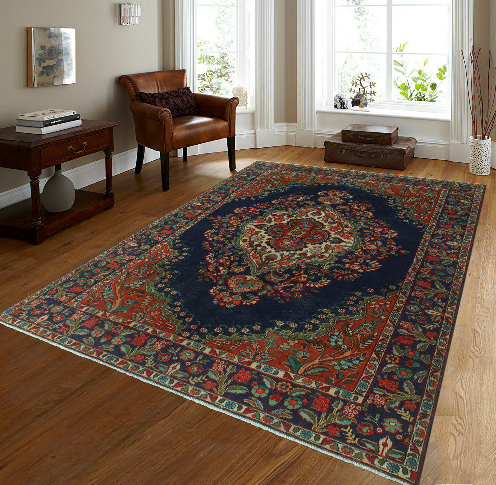 Fine Vintage Distressed Adia Navy Rug
