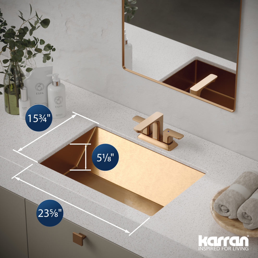 Karran Cinox Stainless Steel Rectangular Undermount Sink, Brushed Copper