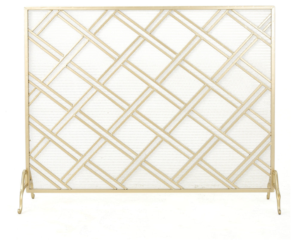GDF Studio Jalama Single Panel Iron Fireplace Screen, Gold