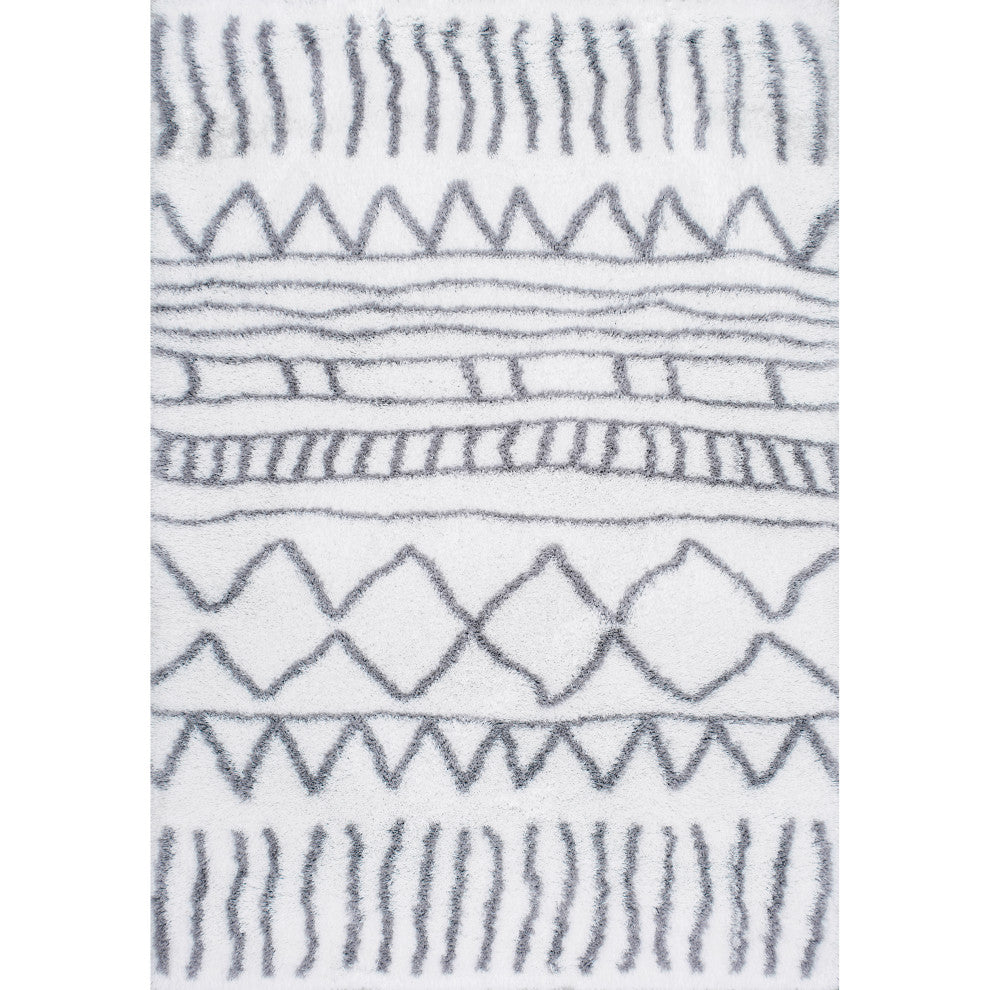 Nuloom Soft and Plush Cloudy Shag Moroccan Geometric Drawings Rug, Grey 3'3"x5'