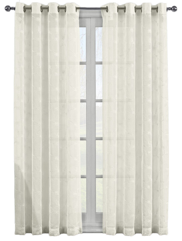 Brook 2PC Embroidered Grommet Sheer Panels, Beige, 108"x108"