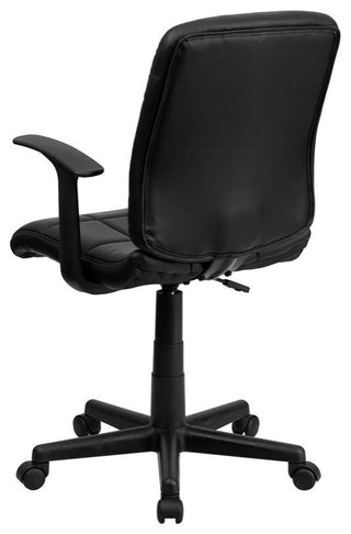 Mid-Back Quilted Vinyl Swivel Task Office Chair with Arms, Black