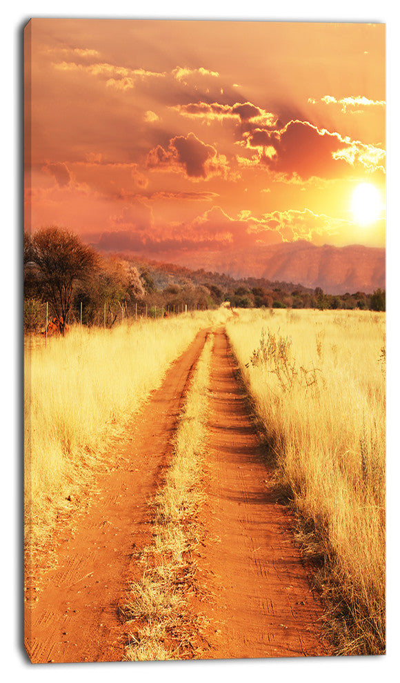 Straight Path in African Landscape, Oversized Landscape Canvas Art, 16"x32"