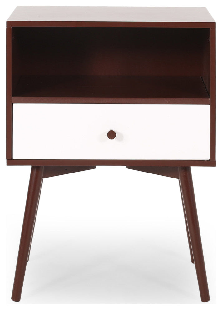 Alexis Mid-Century Modern Side Table, Brown and White