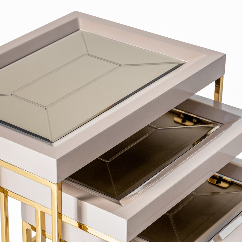 Carmela Nesting Tables Set of 3 Shimmering Ivory