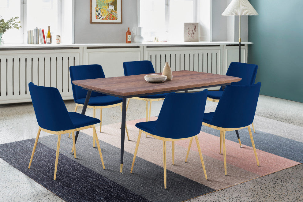 Messina Blue Velvet 7-Piece Rectangular Dining Set