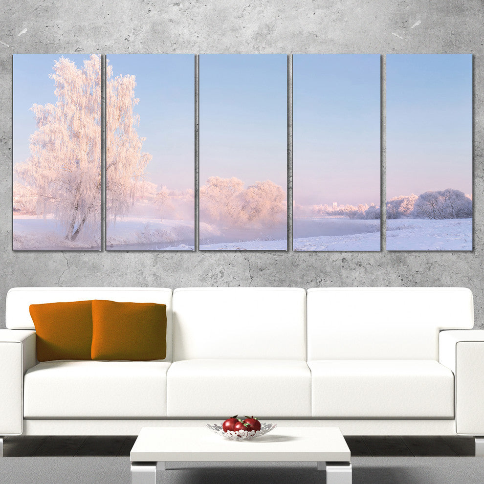 "White Crystal Tree And Landscape" Landscape Print Wall Art, 5 Panels, 60"x28"