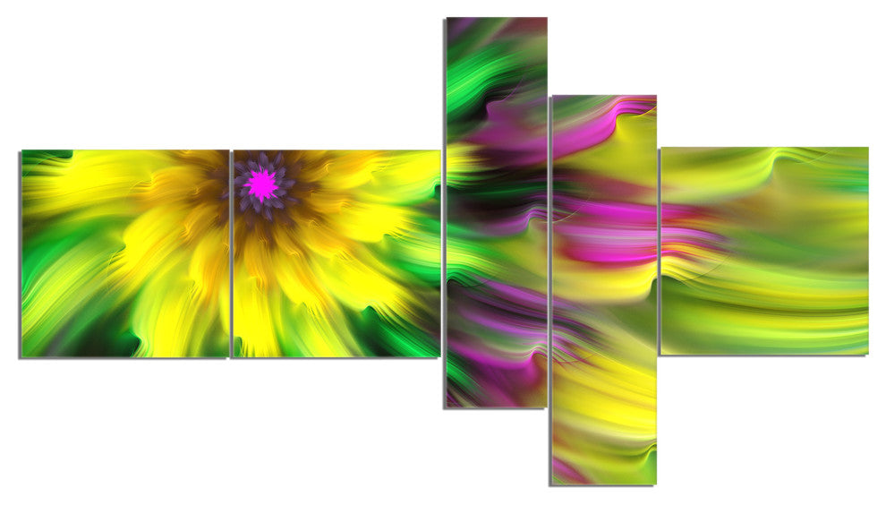 Dance of Yellow Exotic Flower, Floral Canvas Art Print, 60"x32", 5 panels