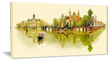 "Amsterdam Panoramic View" Cityscape Watercolor Canvas Print, 32"x16"